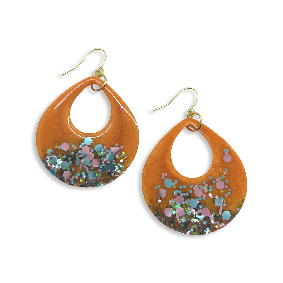 Orange tear drop cut-out earrings