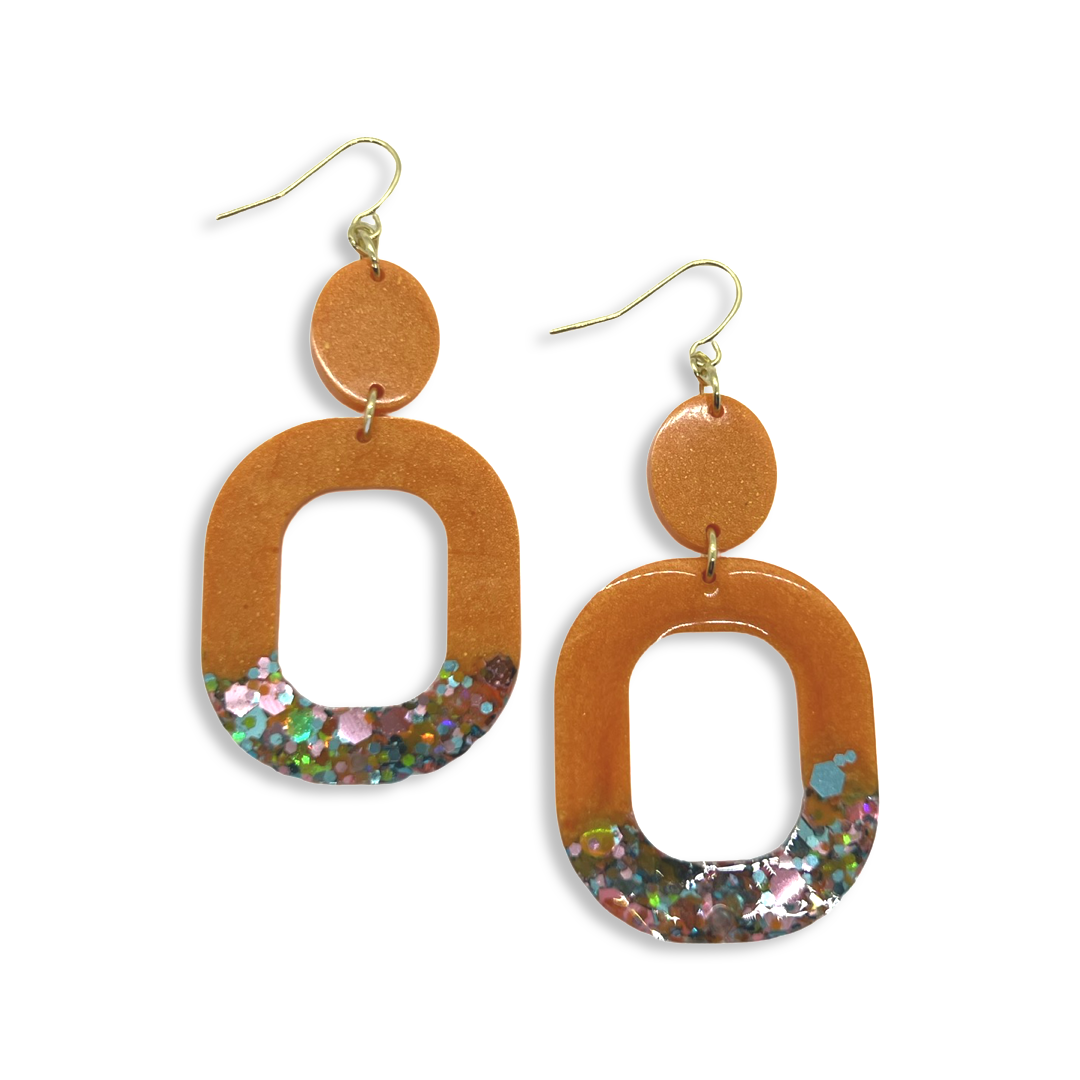 Orange thin square cut-out earrings