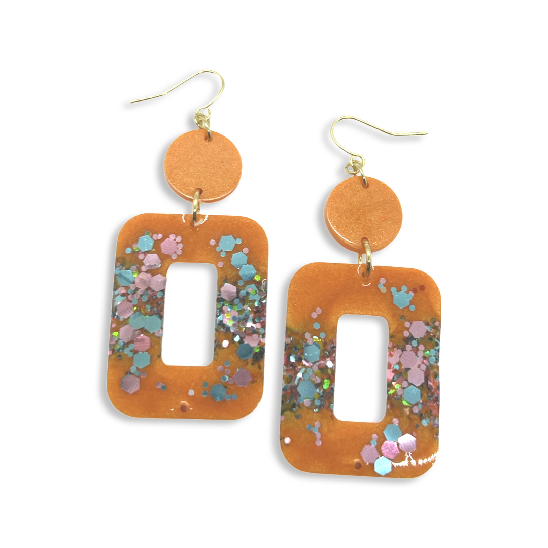 Thick orange square cut-out earrings