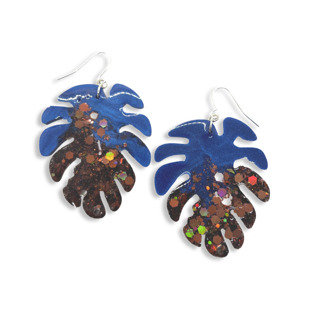 Brown & Navy leaf earrings