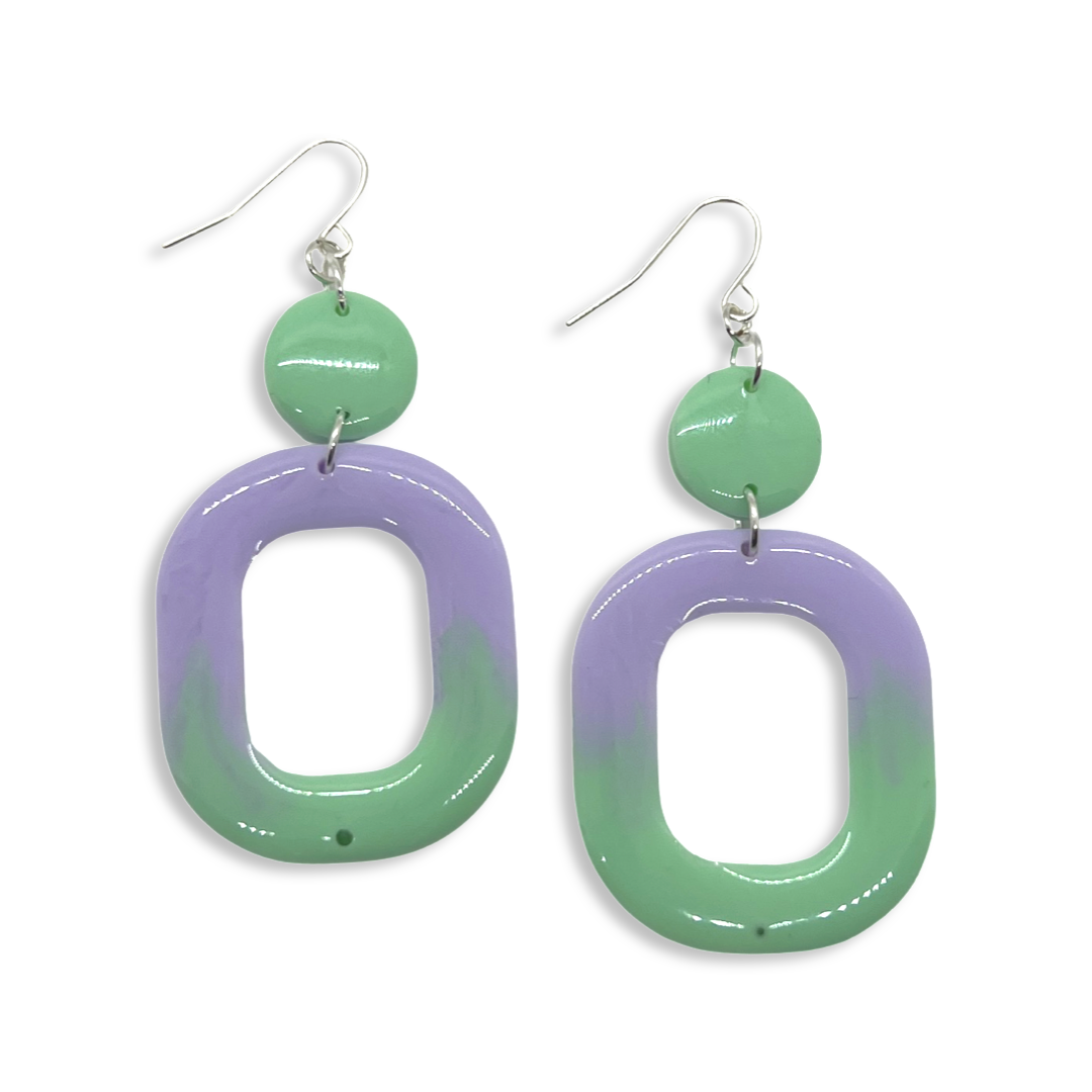 Pastel purple & green square cut-out earrings