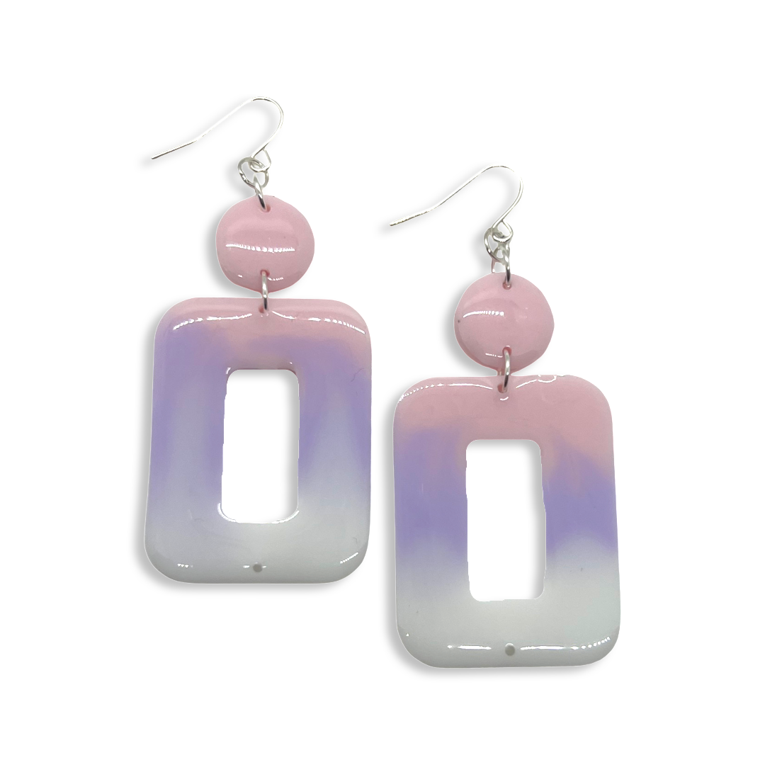 Pink, purple and white dangle earrings