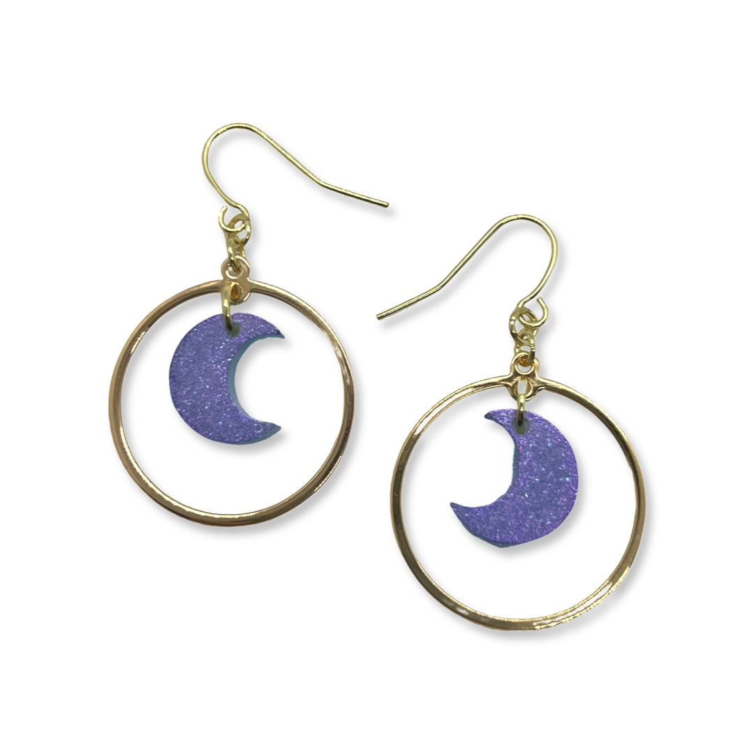 Gold rings with iridescent crescent moons