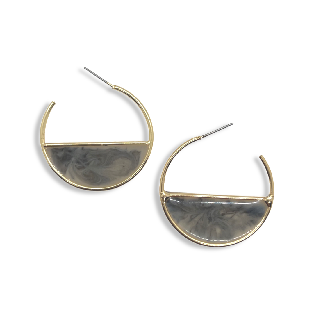 Half hoop black & beige marbled gold earrings