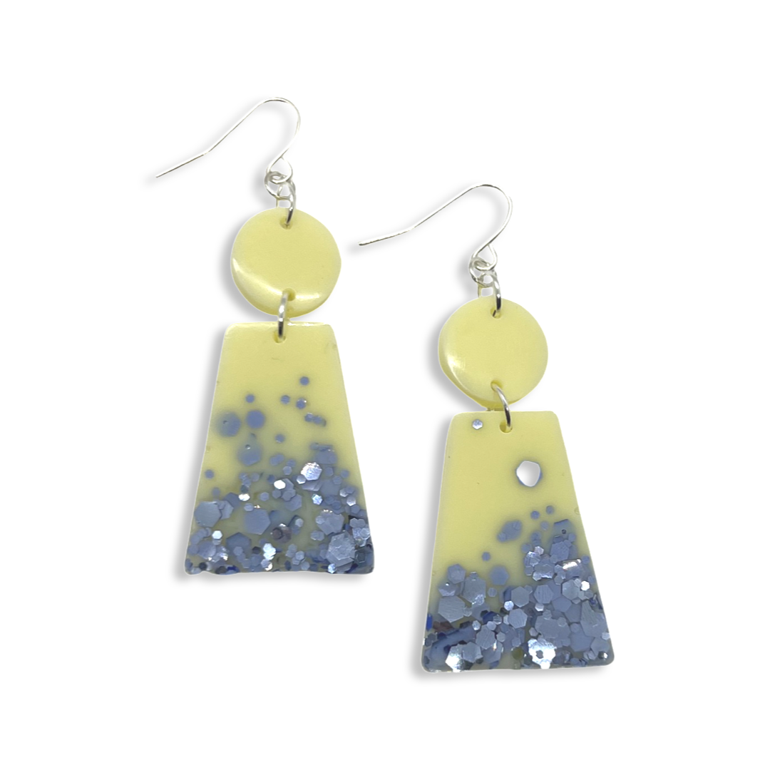 Yellow & purple glitter dangle earrings