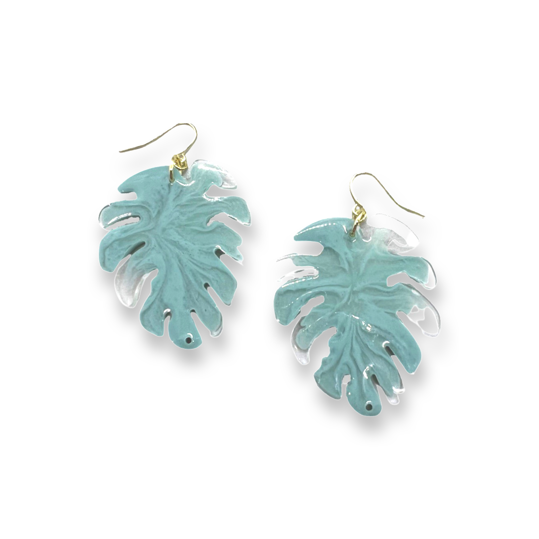 Teal leaf earrings