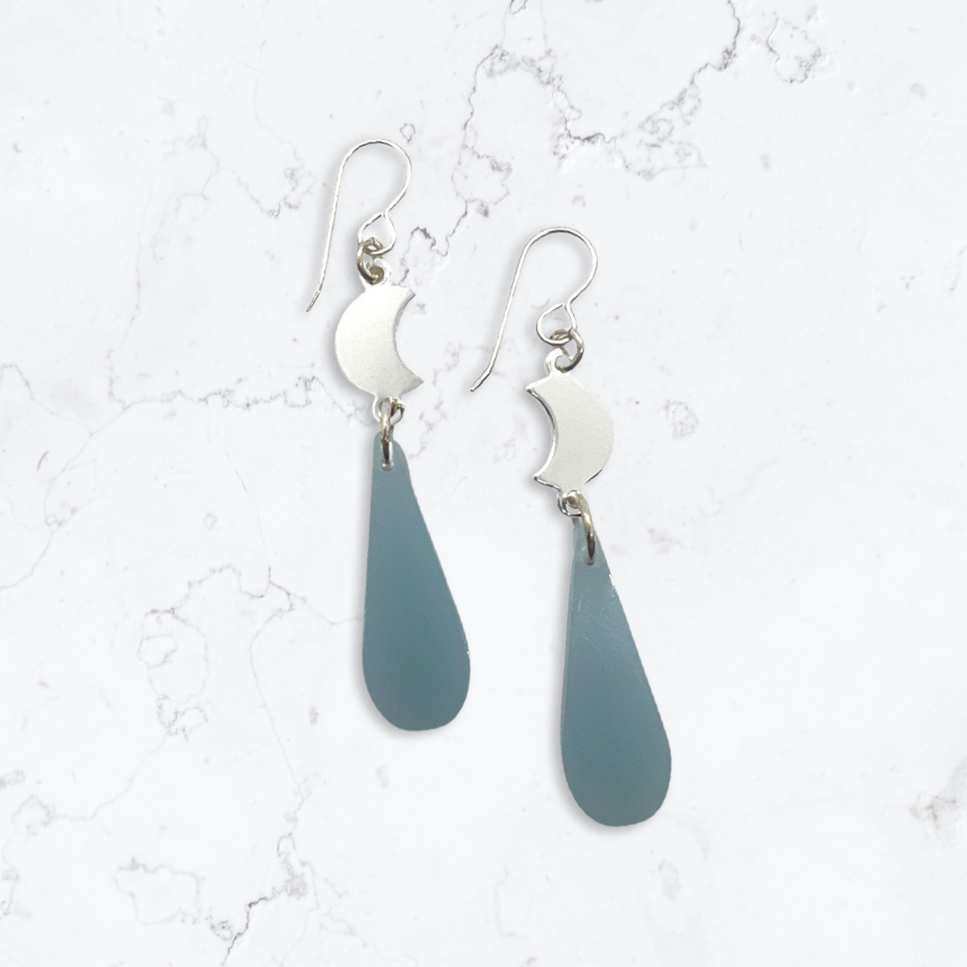 Tiny silver moon tear drop earrings