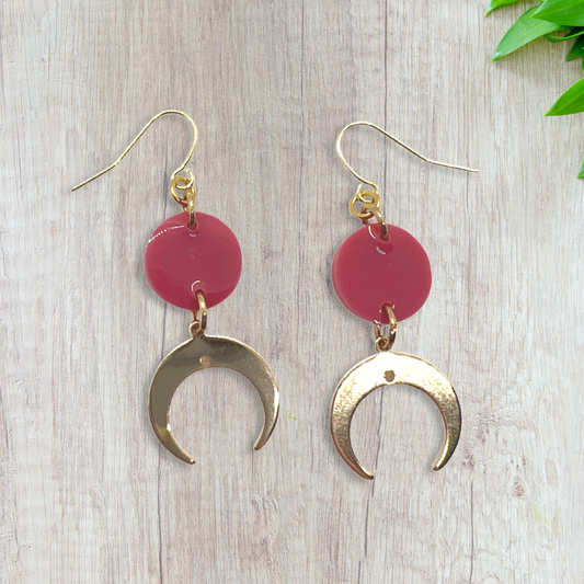 Cresent moon charms with small pomegranate round earrings