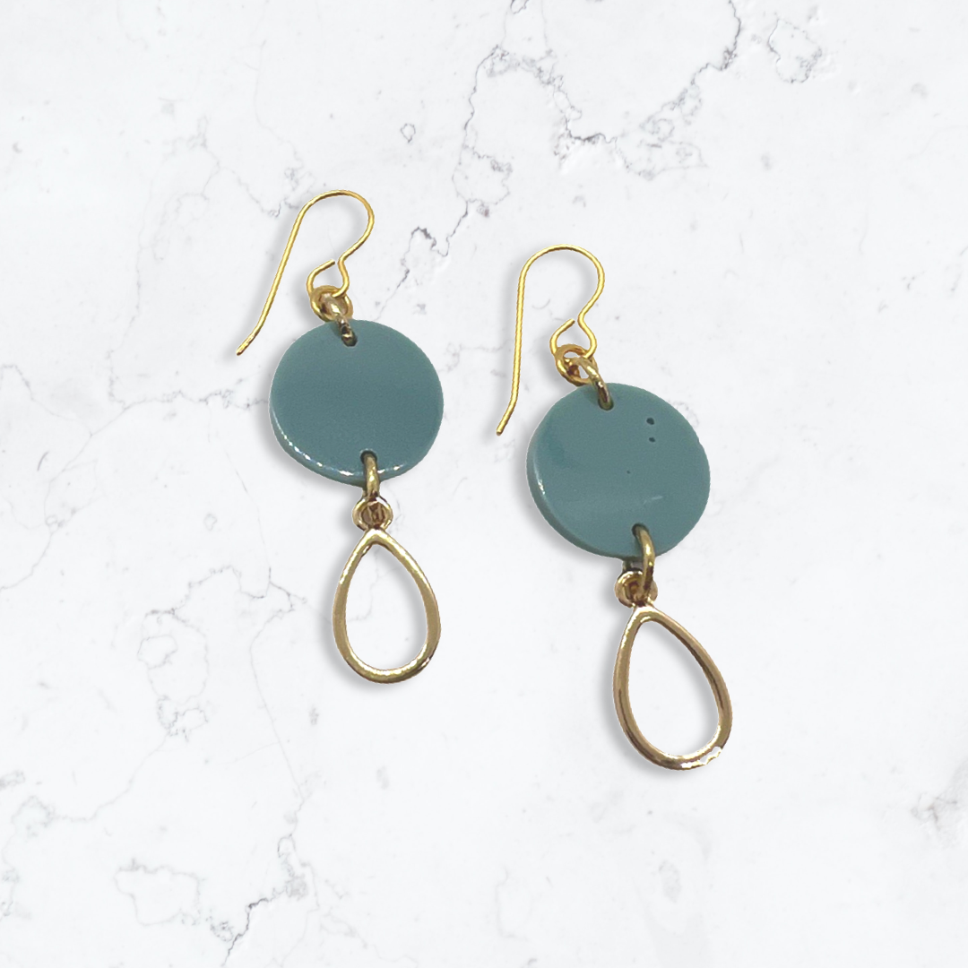 Teal green rounds with tear drop charms