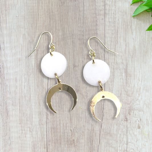 Cresent moon charms with small white round earrings