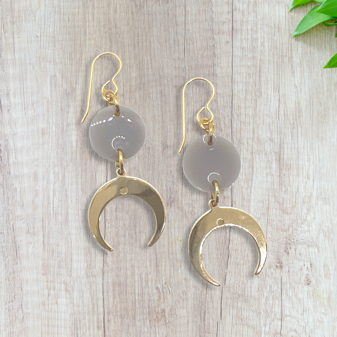 Cresent moon charms with small lavender round earrings