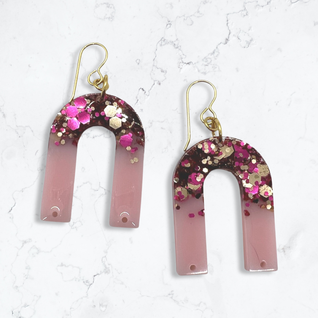 Pink little glitter arch earrings