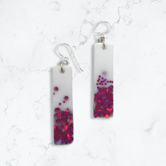 White & pink glitter rectangle dangles