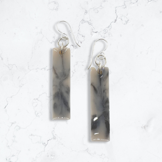 Thin black & beige marbled rectangle dangles