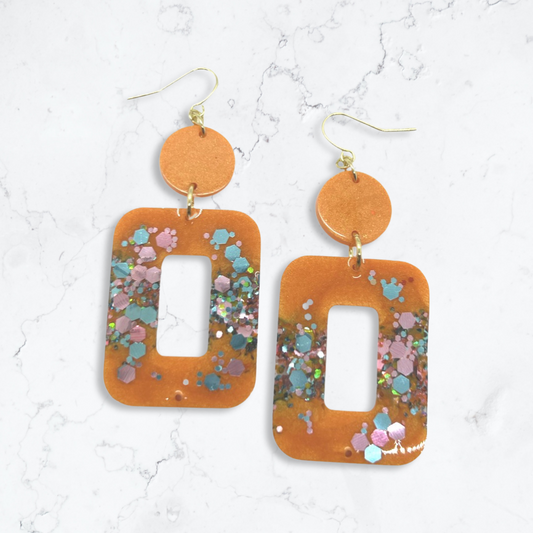 Thick orange square cut-out earrings