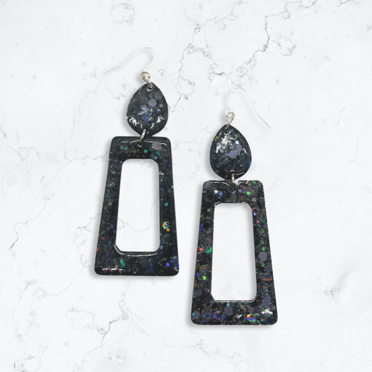 Black glitter dangle earrings