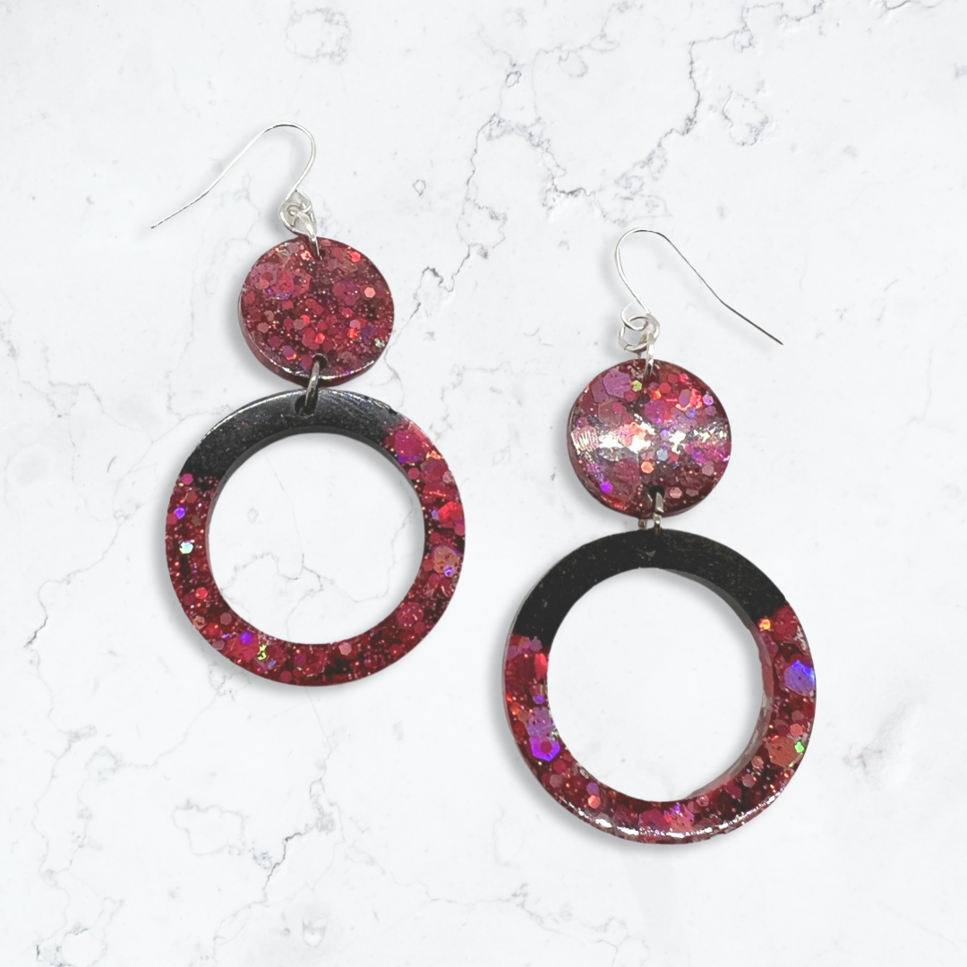 Hot pink drop hoop earrings