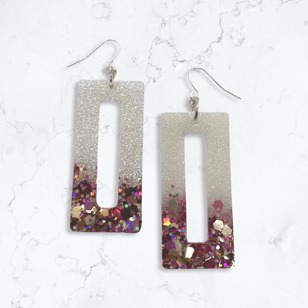 White cut-out rectangle earrings