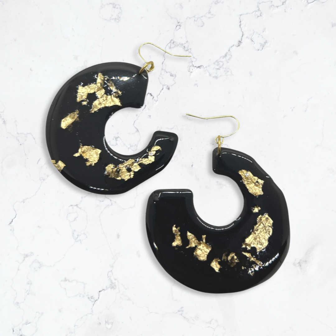 Black & gold thick hoop earrings