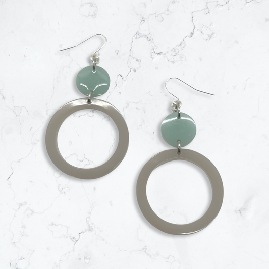 Teal & gray drop hoop earrings