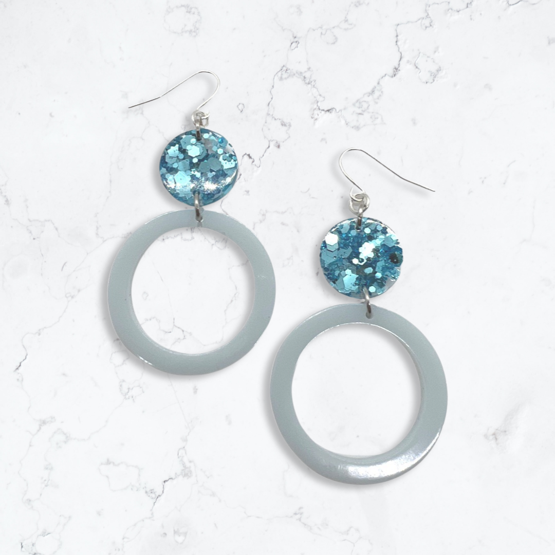 Baby blue drop hoop earrings