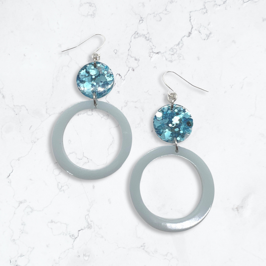 Baby blue drop hoop earrings