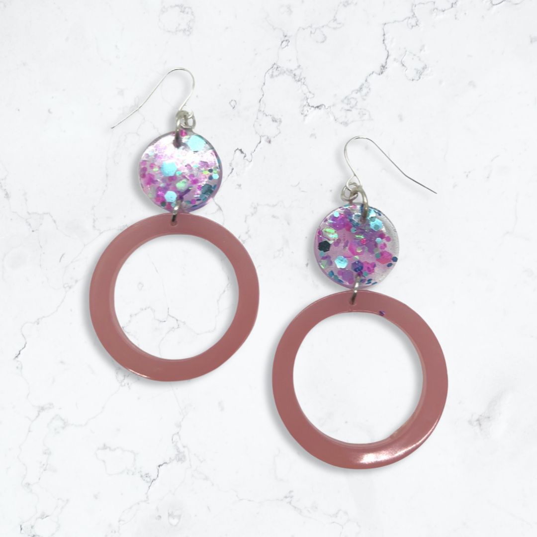 Coral drop hoop earrings