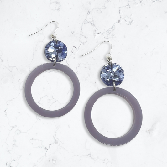 Purple drop hoop earrings