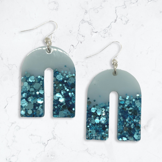 Large sky blue arch earrings