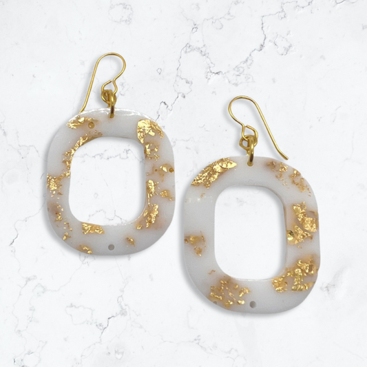 Oval hoop gold foil earrings