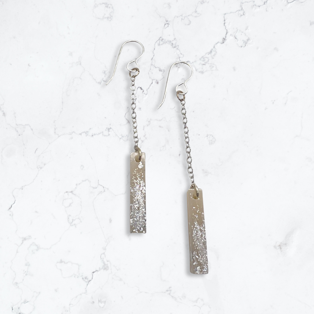 Thin beige rectangle dangle earrings