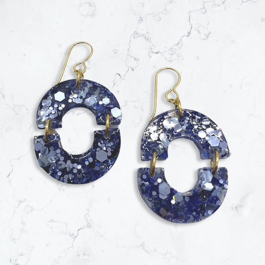 Purple half circle cut-out link earrings