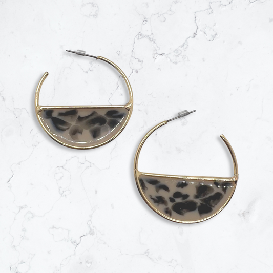 Half hoop leopard print gold earrings