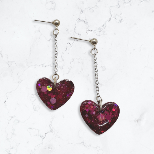 Dark pink heart earrings