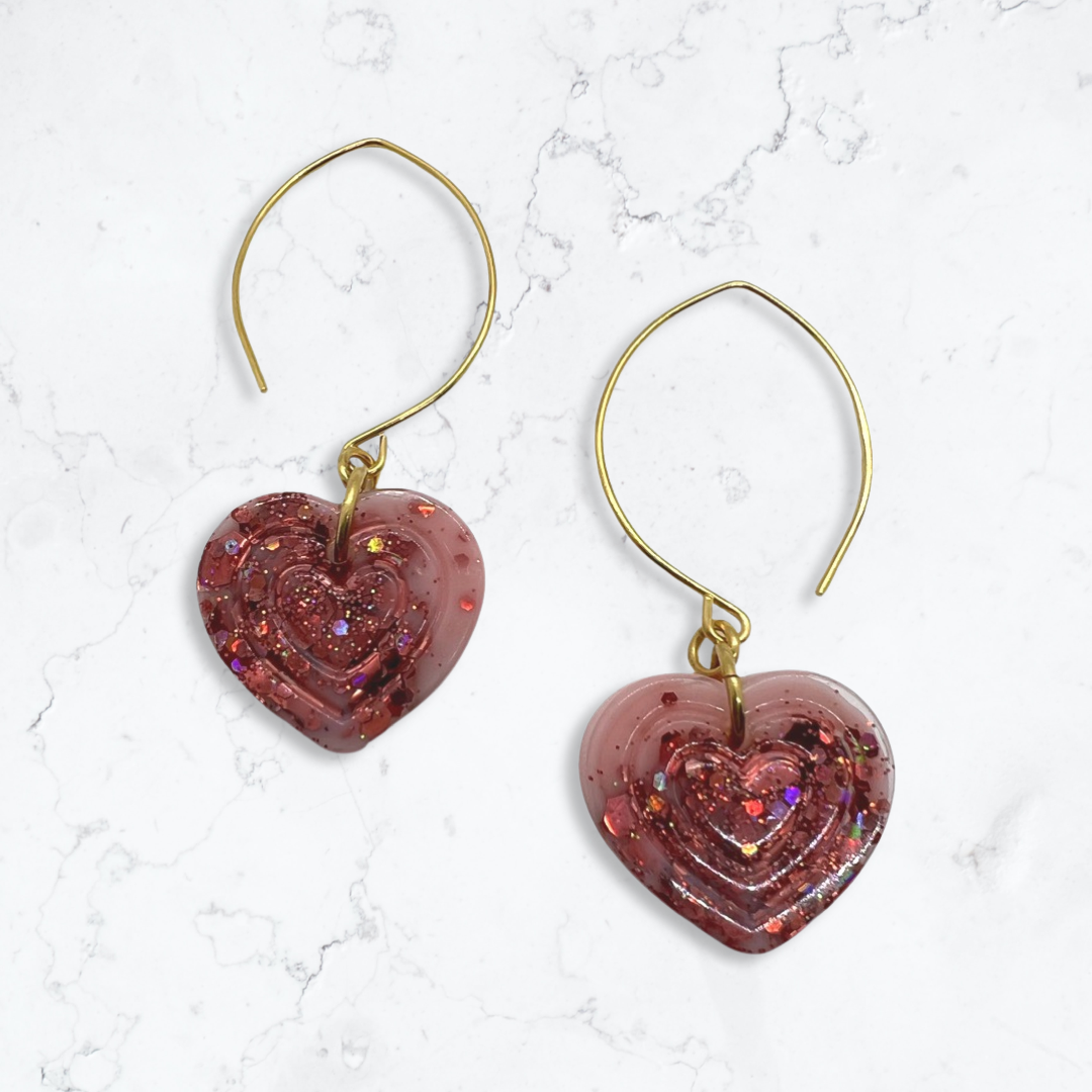 Light pink glitter heart earrings