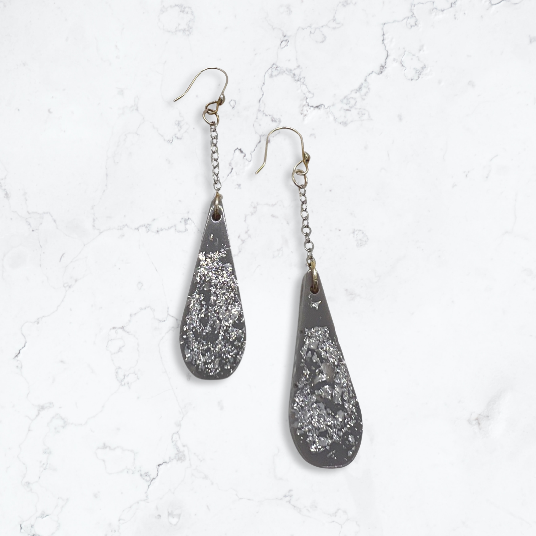 Gray & silver foil drop earrings