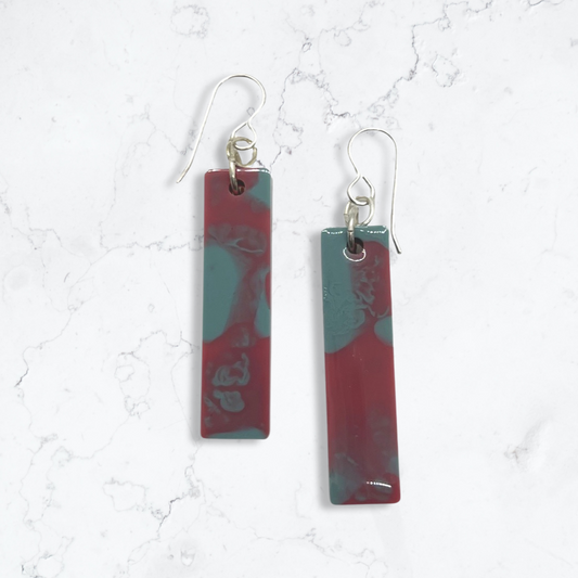 Turquoise & pomegranate marbled rectangle dangles