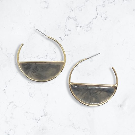 Half hoop black & beige marbled gold earrings