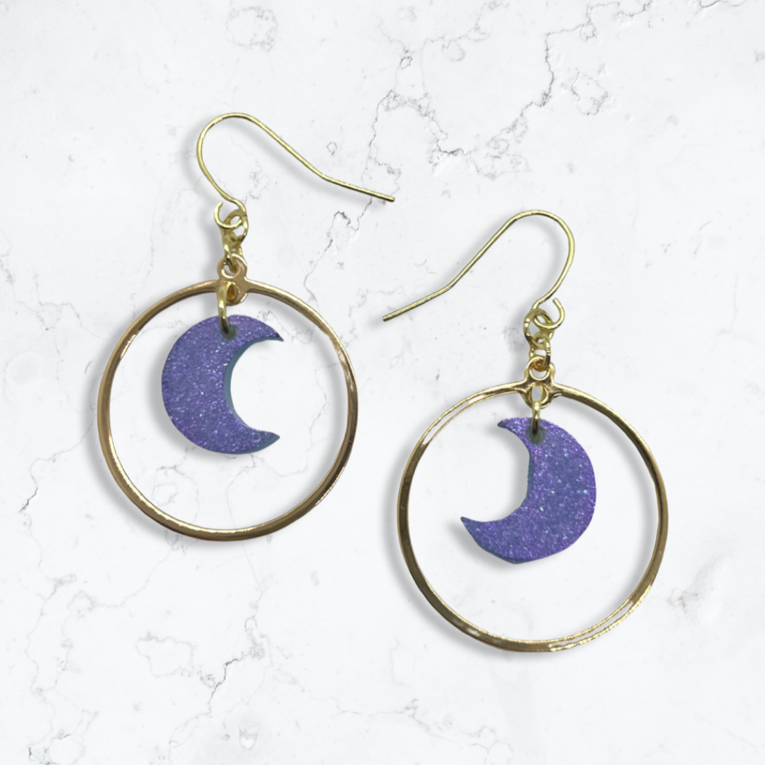 Gold rings with iridescent crescent moons