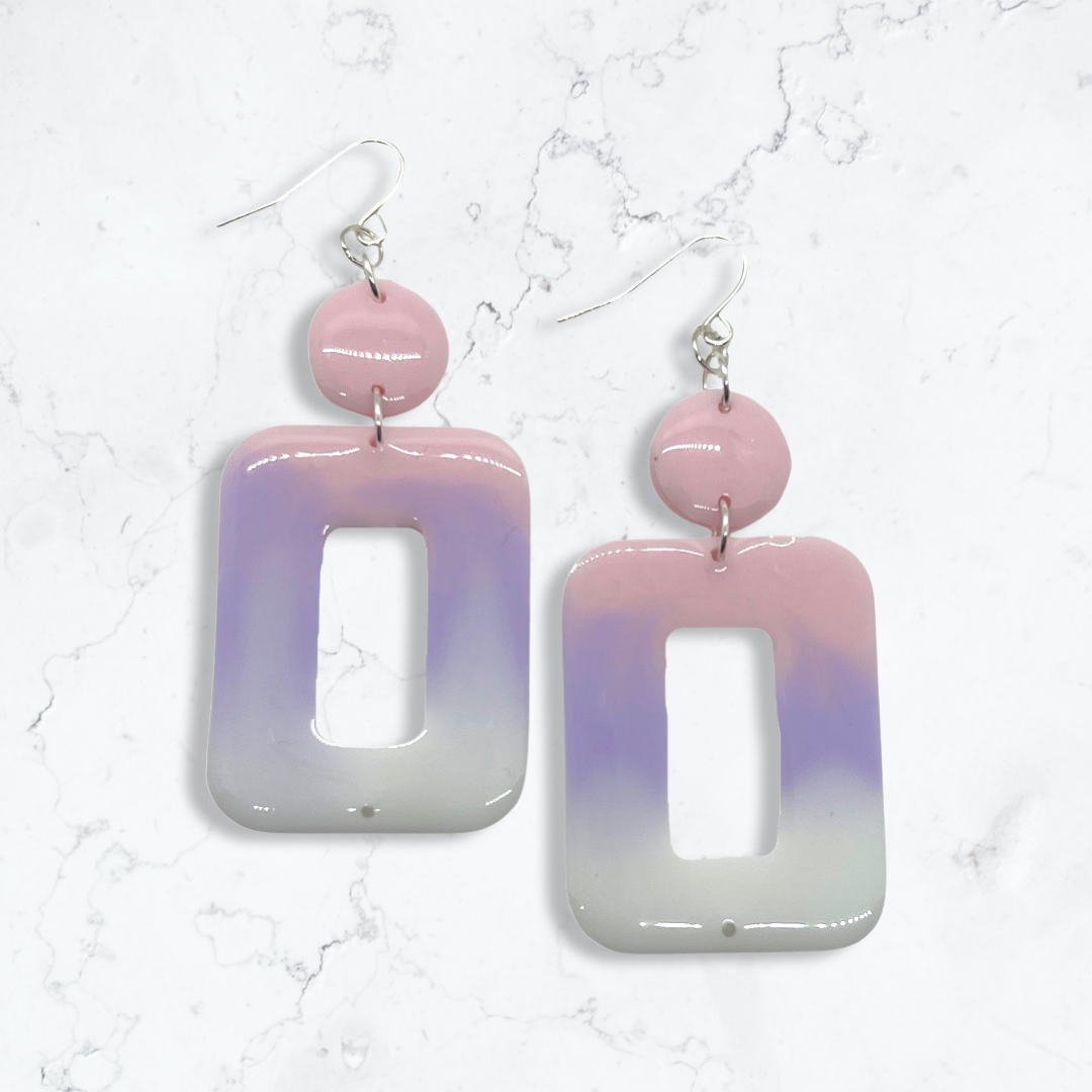 Pink, purple and white dangle earrings