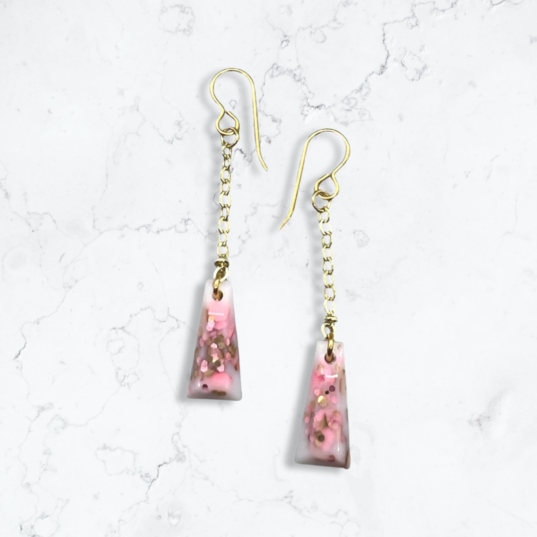 White with pink & gold glitter geometric dangles