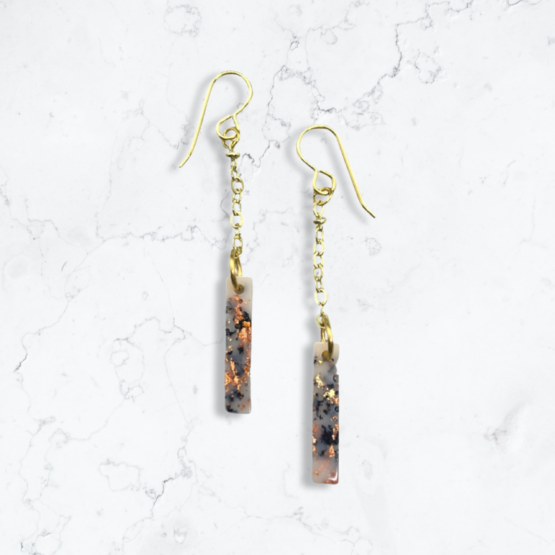 Beige & rose gold foil geometric earrings