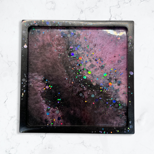 Pink square glitter galaxy coasters