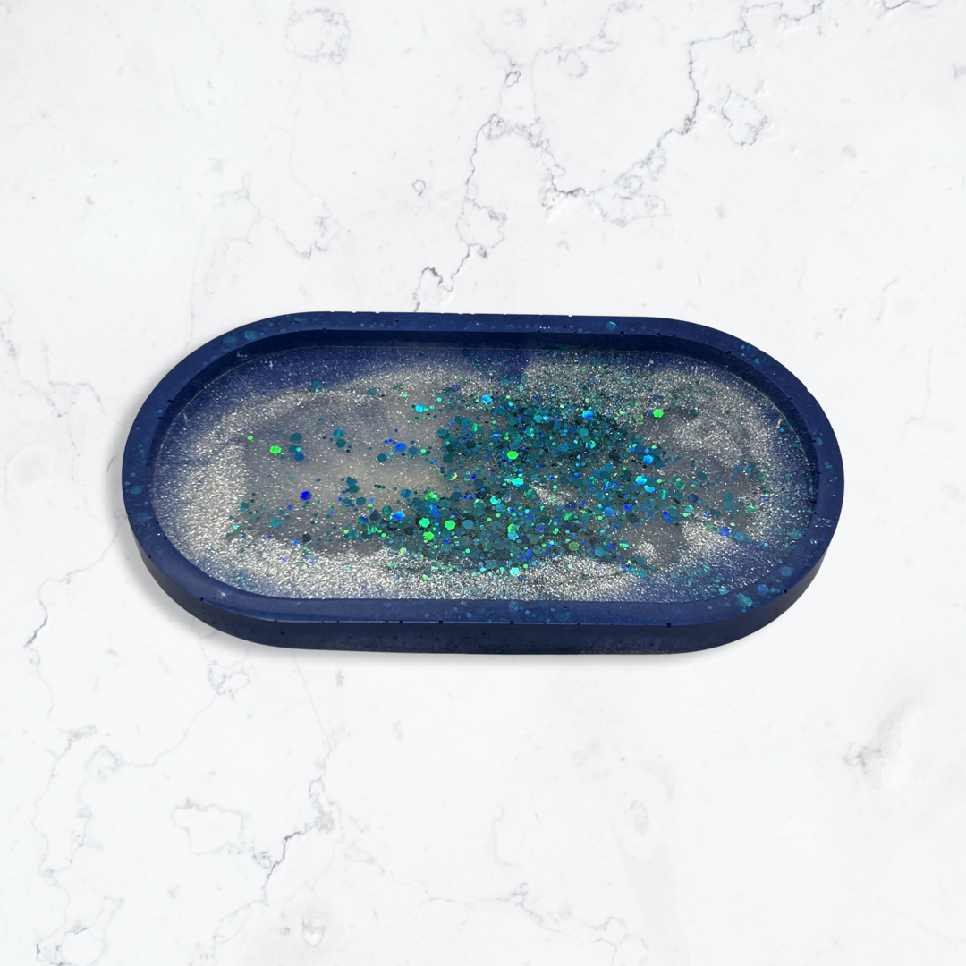 Navy blue glitter oval tray