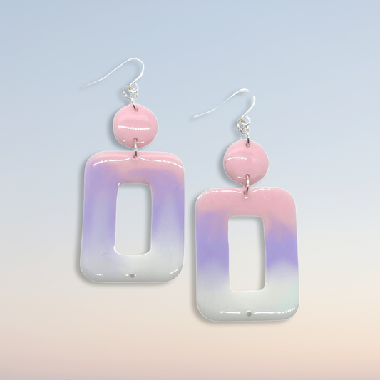 Pink, purple and white dangle earrings