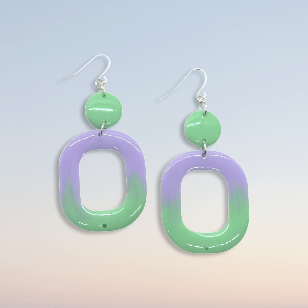 Pastel purple & green square cut-out earrings