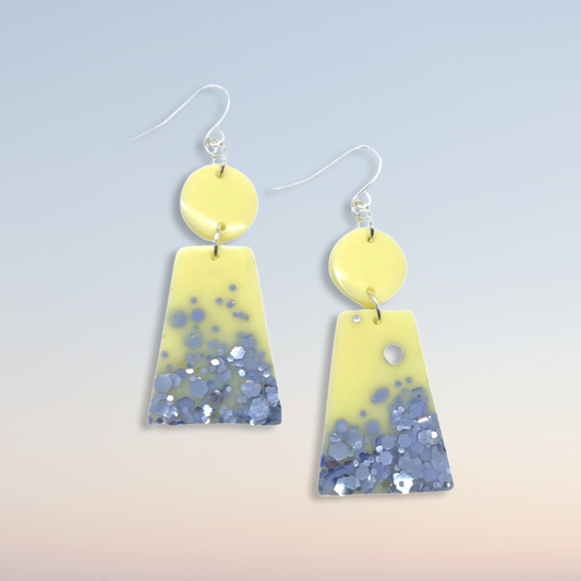 Yellow & purple glitter dangle earrings