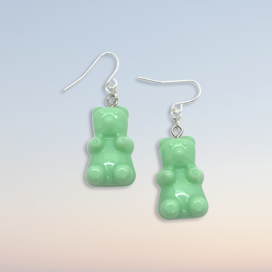 Pastel green gummy bear earrings