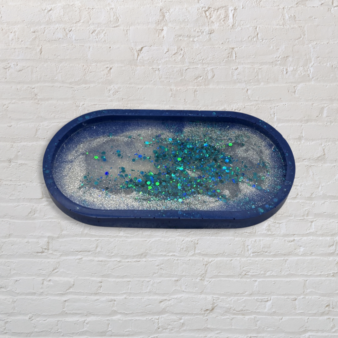 Navy blue glitter oval tray