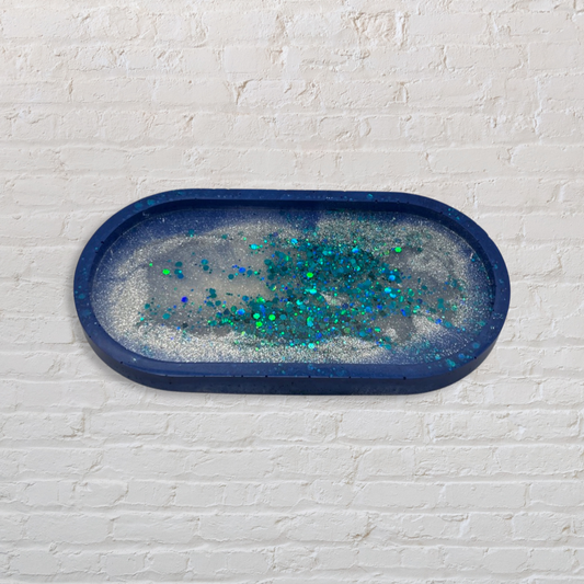 Navy blue glitter oval tray